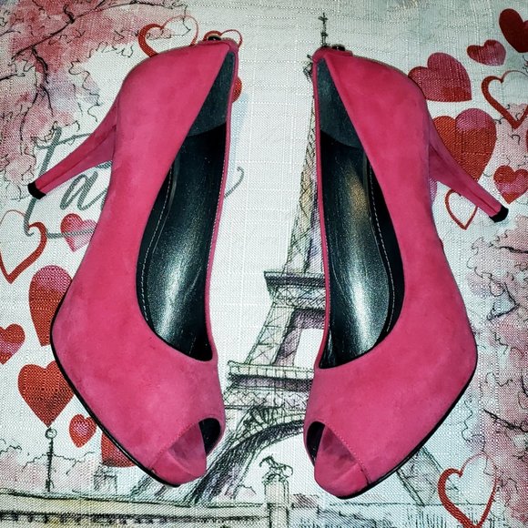 STUART WEITZMAN $398 HOT PINK MAGENTA SUEDE HIDDEN PLATFORM PUMPS 8.5 - Picture 8 of 14